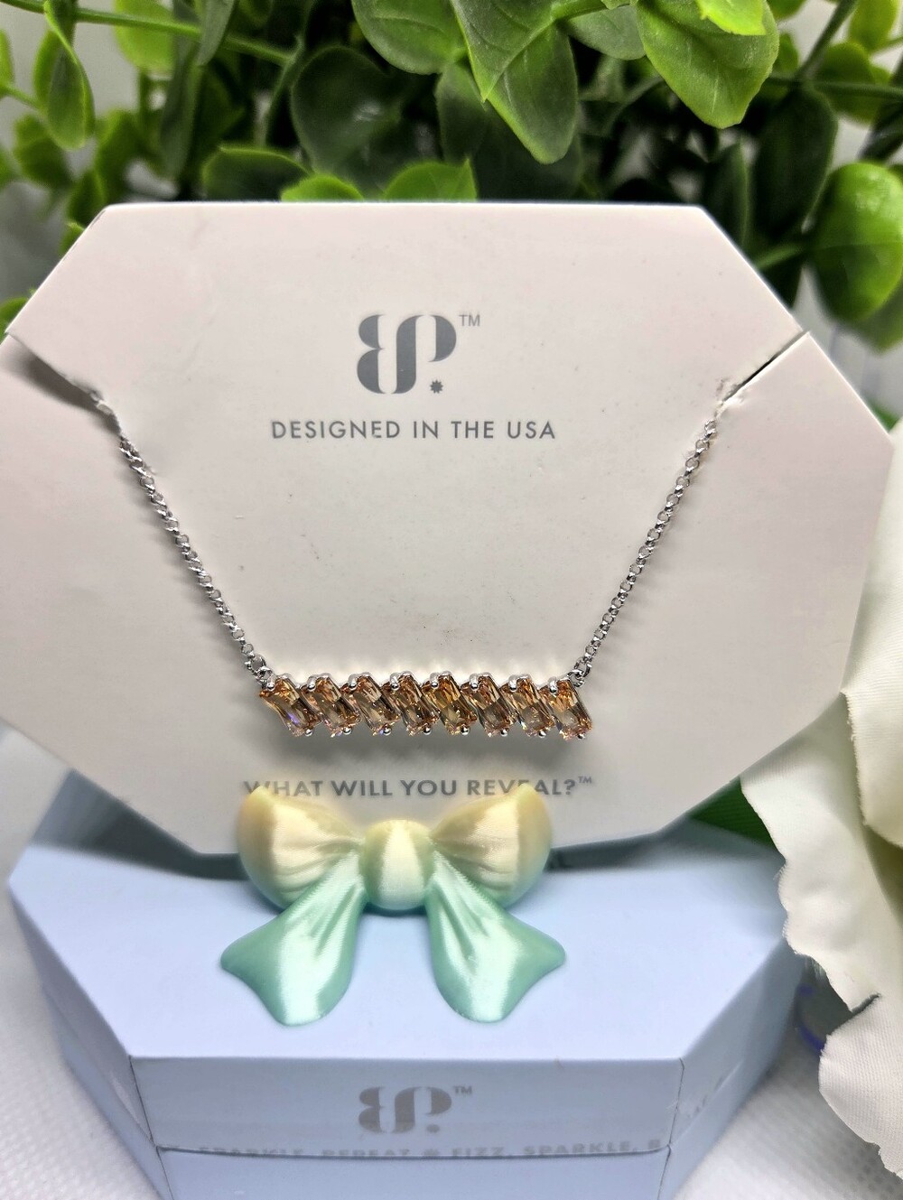 BP Sterling Club - Smokey Topaz CZ  Bar Necklace on .925 Sterling Silver